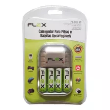 Carregador Com 4 Pilhas Flex Recarregaveis Aa 2900mah C03 4p