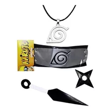 Kit Naruto Bandana Aldeia Da Folha, Kunai, Shuriken + Colar