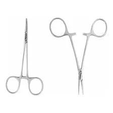 Pinça Mosquito Hemostática 12cm Kit C/ 2 Pçs - Reta E Curva