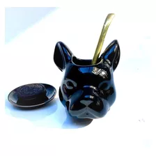 Mate Diseño Perro Bulldog Color Negro