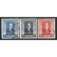 Islandia Serie X 3 Sellos Usados Sveinn Bjornsson Año 1952