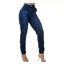 Calça Jeans Feminina Jogger Cargo Com Bojo Removível