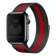 Pulseira Aço Milanês Milanese P/ Apple Watch 42mm 38mm 44mm Cor Preto/vermelho Largura 44 Mm