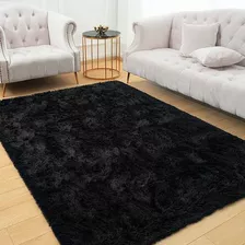 Tapete Felpudo 2,00x1,40 Peludo Macio Shaggy Sala Quarto Leve Preto