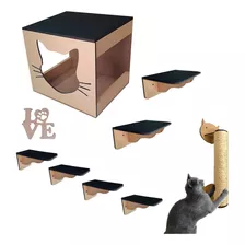 Playground Mdf Cru Para Gato 7pçs Degrau Nicho + Brindes