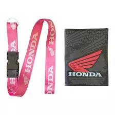 Chaveiro Honda Motos Rosa + Porta Documentos Logo Rosa