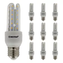 Kit 10 Lâmpadas Led Compacta 7w 3u 3000k Luz Branca Quente