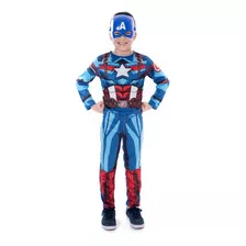 Fantasia Capitão America Com Enchimento E Mascara Infantil