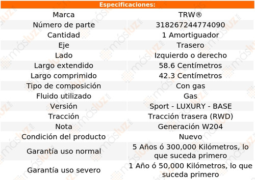 1- Amortiguador Gas Trasero Izq/der C250 Rwd 12/18 Trw Foto 2