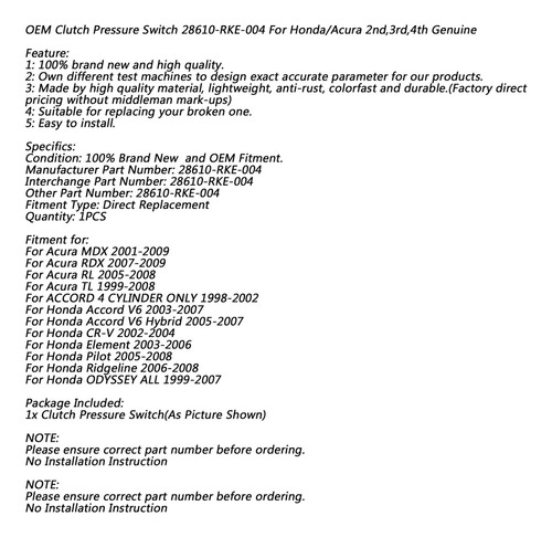 Interruptor De Presin De Embrague For Honda/acura 2nd, 3rd Foto 5
