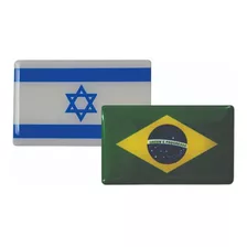 03 Adesivos Bandeiras Brasil E Israel Resina Resinada, Carro