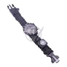 Reloj Tactico Militar Cordon Negro Brujula Pedernal Survival