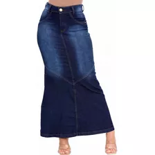 Saia Longa Jeans Moda Evangélica Estilo Sereia Com Elastano