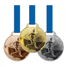 60 Medalhas 35mm Corrida - Ouro Prata Bronze - Aço Com Fita