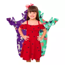 Kit 10 Vestido Rodado Curto Estampado Infantil Malha Crepe