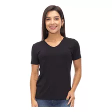 Kit 3 Blusa Feminina Decote V Gola V Manga Curta Básica Top 