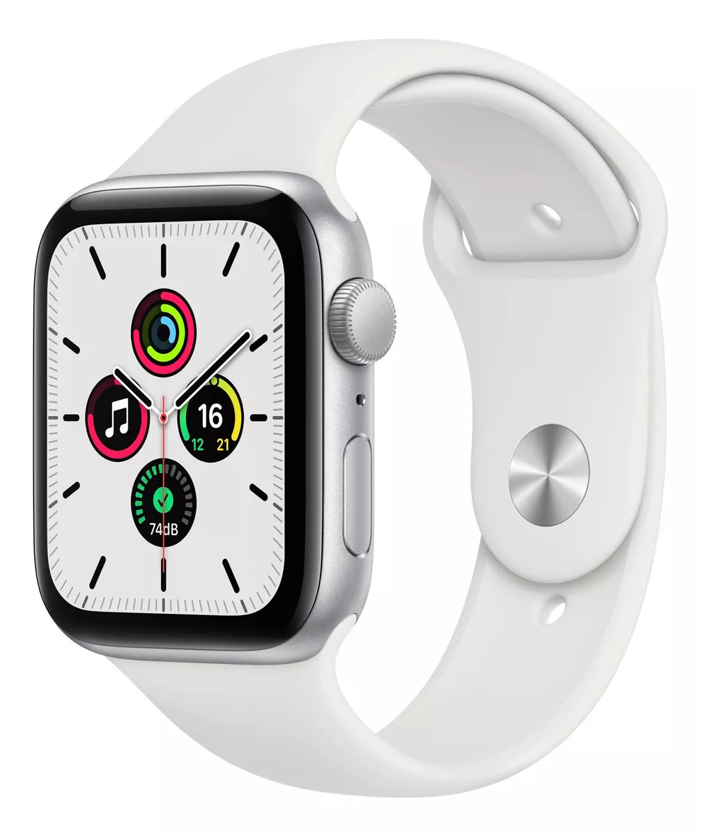 Apple Watch Se (gps, 44mm) - Caixa De Alumínio Galactic Silver - Pulseira Esportiva Branco