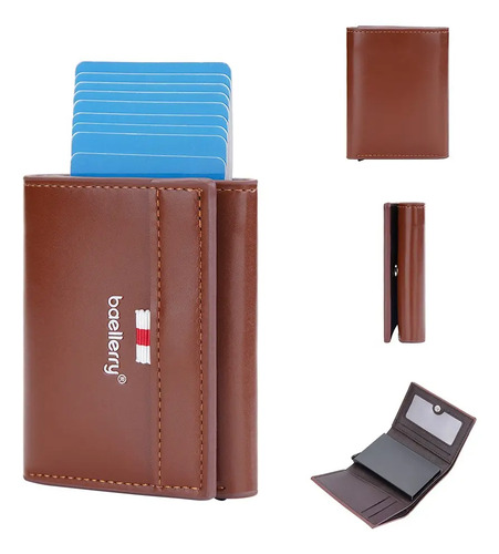 Cartera Con Tarjetero Metalico De Lujo Con Proteccion Rfid Chocolate Liso
