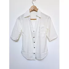 Blusa Satinada Blanca Perla Talla M Importada Stock Oferta