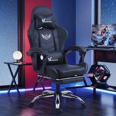 Silla Gamer Reclinable Giratoria Ergonómica Masaje Lumbar Color Negro Materia...