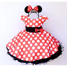 Vestido Infantil Minnie Luxo Fantasia Orelhinha