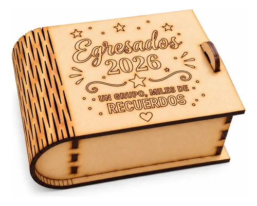Caja Libro Egresados 2026 Mdf Souvenir Regalo Bombones X5 Marrón Claro