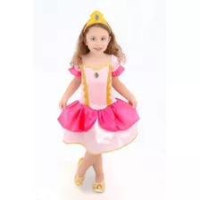 Fantasia Vestido Peach Aurora Princesa Infantil Festa