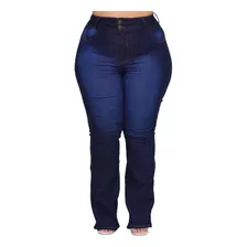 Calça Jeans Feminina Plus Size Flare Cintura Alta Com Lycra