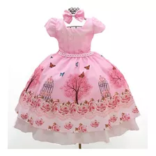 Vestido Infantil Rosa Jardim Encantado Aniversário 1 Ao 4 E