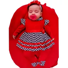 Saída De Maternidade Bebe Menina Com Vestido Becca 4 Peça