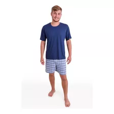Pijama Masculino Adulto Verão Homem Liganete Camisa Bermuda