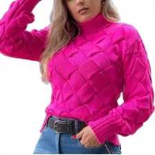 Blusa De Frio Trico Femin Entrelaçada Transpassada Gola Alta