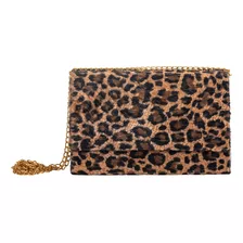 Bolsa De Festa Clutch Onça Pelinhos Alça Dourada