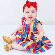 Roupa De Bebe Vestido Menina Infantil Com Tiara 100% Algodão