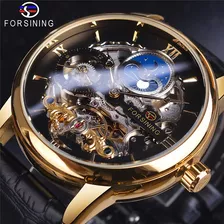 Reloj Mecánico Tourbillon De Fase Lunar De Doble Zona Horar