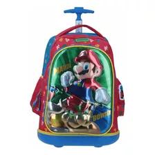 Mochila Con Ruedas Grande Chenson Super Mario Mabox Mario Vs Bowser Color Rojo Diseño De La Tela Rayado