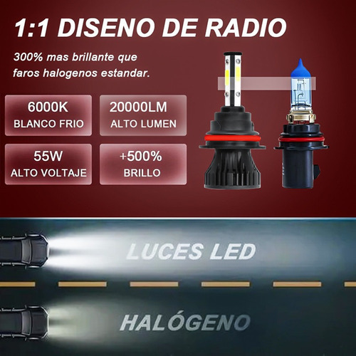 Kit De Holofotes Led 9007 Hb5 4 Lados 20000lm 52w Para F [u] Foto 3