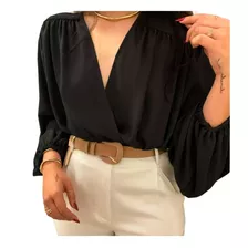 Blusa Feminina Cropped Manga Longa Bufante Decote Solta