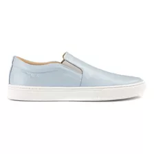 Tênis Feminino Azul Slip On Sapatênis Macio Couro Premium