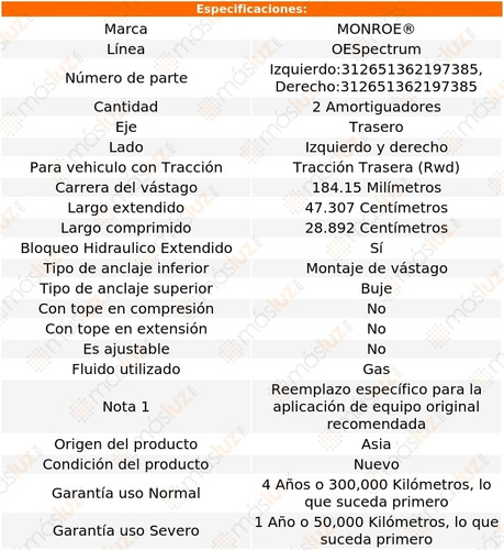 Kit 2 Amortiguadores Tra Gas Oespectrum Caravelle Rwd 88/89 Foto 3