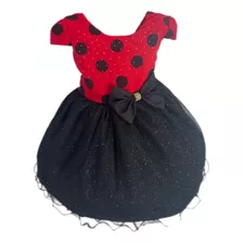 Vestido Tematico Ladybug Joaninha Bolinha Preta