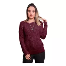 Blusa Tricô Tricot Crochê Abacaxi Trança Malha Frio Inverno