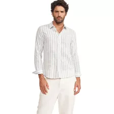 Camisa Colcci Ml Linho Listrado Modelo Classico Versatil