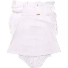 Vestido Branco De Bebê Com Tapa Fralda Batizado Luxo Precoce