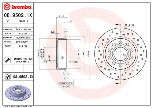 2 Discos De Freno Traseros Audi A3 2006 2.0l Brembo Foto 2