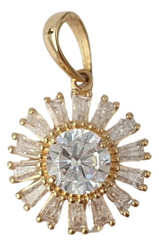 Pingente Pizza Sol De Ouro 18k 750 E Zircônias Amarelo