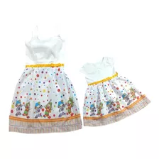 Kit Tal Mãe Tal Filha Vestido Patati Patata Branco Inf Manga