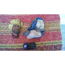 Par De Antiguas Figuras En Yeso Caras Rostro Hombre Perro