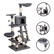 Mueble Rascador Para Gatos Juguete Arbol Casa Y Hamaca 119cm Color Gris Oscuro