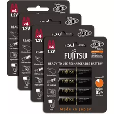 16 Pilhas Aa Recarregáveis 500x Fujitsu Eneloop Pro 2550mah